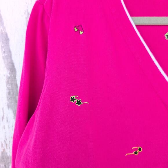 Vintage C. J. Banks Cardigan Beachy GrannyCore GrandmaBeach Hot Pink Women's 2X - Picture 2 of 10